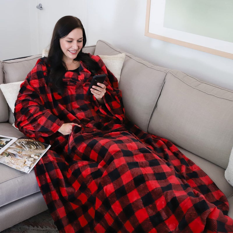 Catalonia Wearable Blanket with Sleeves and Pocket, Cozy Soft Fleece Mink Micro Plush Wrap Throws Blanket Robe for Women and Men - Image 4